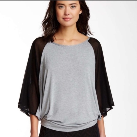 Trina Turk Tops - TRINA TURK Recreation Shirt Top Mesh Dolman Sleeve Banded Hem Grey Rayon Medium